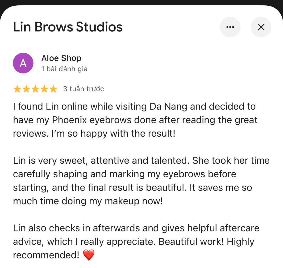Customer feedback screenshot