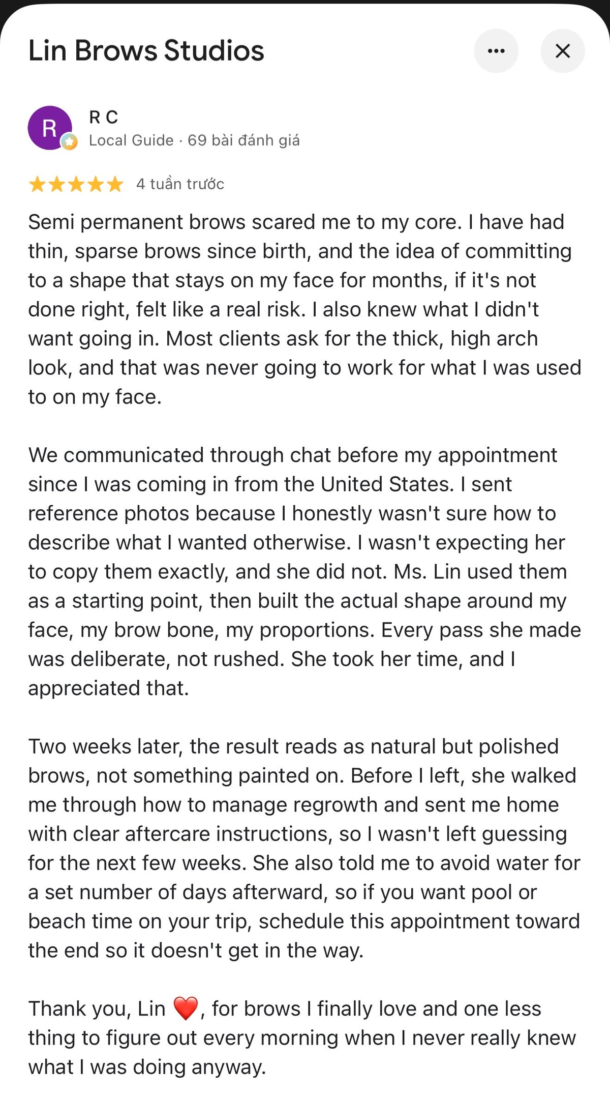 Customer feedback screenshot