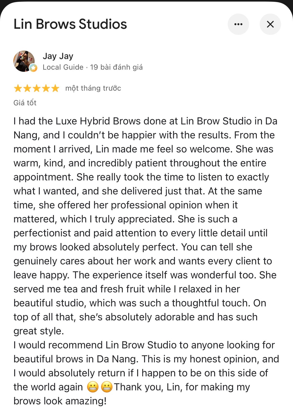 Customer feedback screenshot
